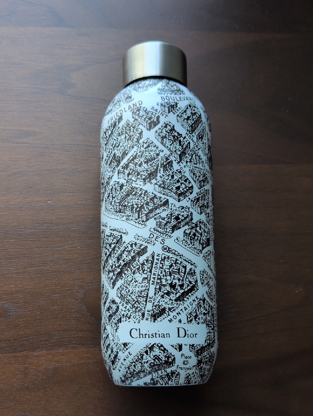 Dior White and Black Patterned Stainless Water Bottle Plan De Paris